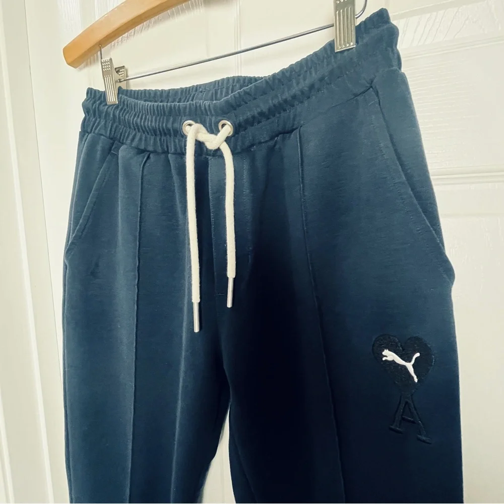Puma x AMI Paris Navy Track Pants Zip Ankle Drawstring Joggers Womens L - Picture 6 of 14